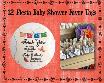 12 Personalized Fiesta Baby Shower Favor Tags - 2" Square Flourish - Fiesta - Favor Tags