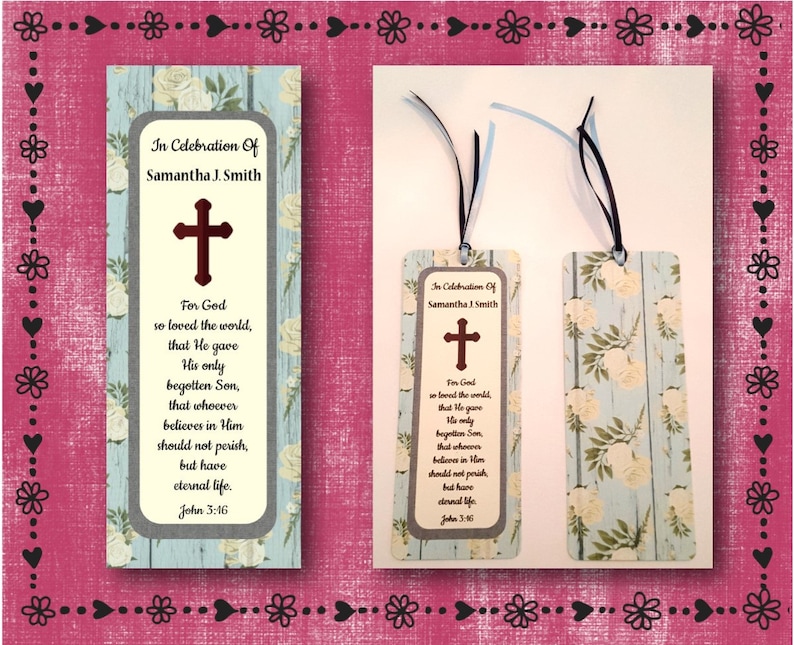 Funeral Light Blue Wood w Ivory Roses -With Matching Ribbon FREE SHIPPING Memorial 16 Personalized /& Printed Bookmarks #4 grey frame