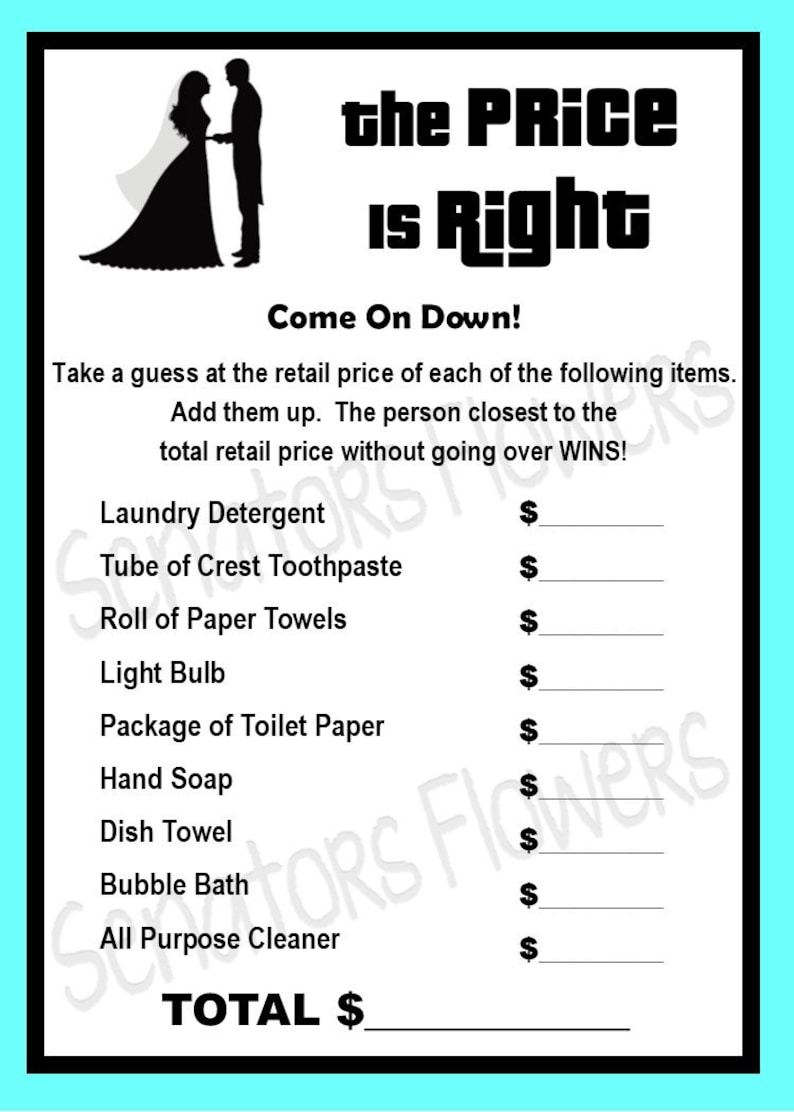 The Price is Right Bridal Shower Game INSTANT DOWNLOAD Bride / Groom W ...