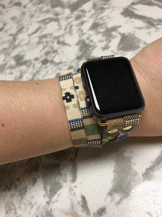 Gold woven cotton double tour apple watch band Etsy