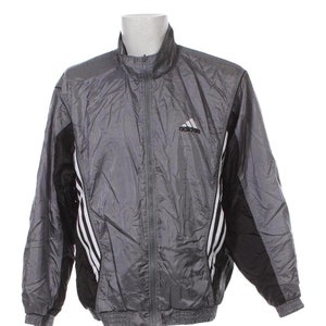 Adidas Windbreaker Rare Vintage 90s Tracksuit Top Jacket Gray /White/Black  Size L