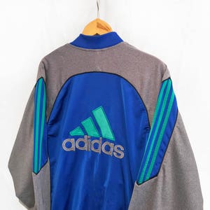 Vintage Adidas Cut and Saw Windbreaker Tracksuit Top jacket  Blue/Green/Gray Size M