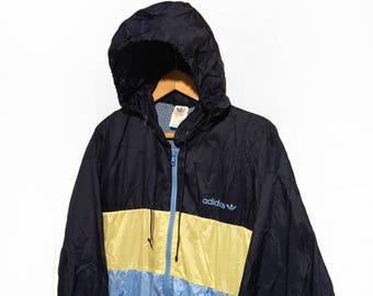 Vintage 90s Adidas Trefoil Windbreaker Hip Hop Rap Style jacket Color Block Blue/Yellow/Navy Size D4 S/M