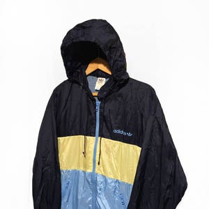 Vintage 90s Adidas Trefoil Windbreaker Hip Hop Rap Style jacket Color Block Blue/Yellow/Navy Size D4 S/M
