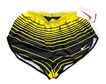 Vintage 1990s Nike Sprinter Shorts Running Ibiza Gym yellow /Black Size S death stock