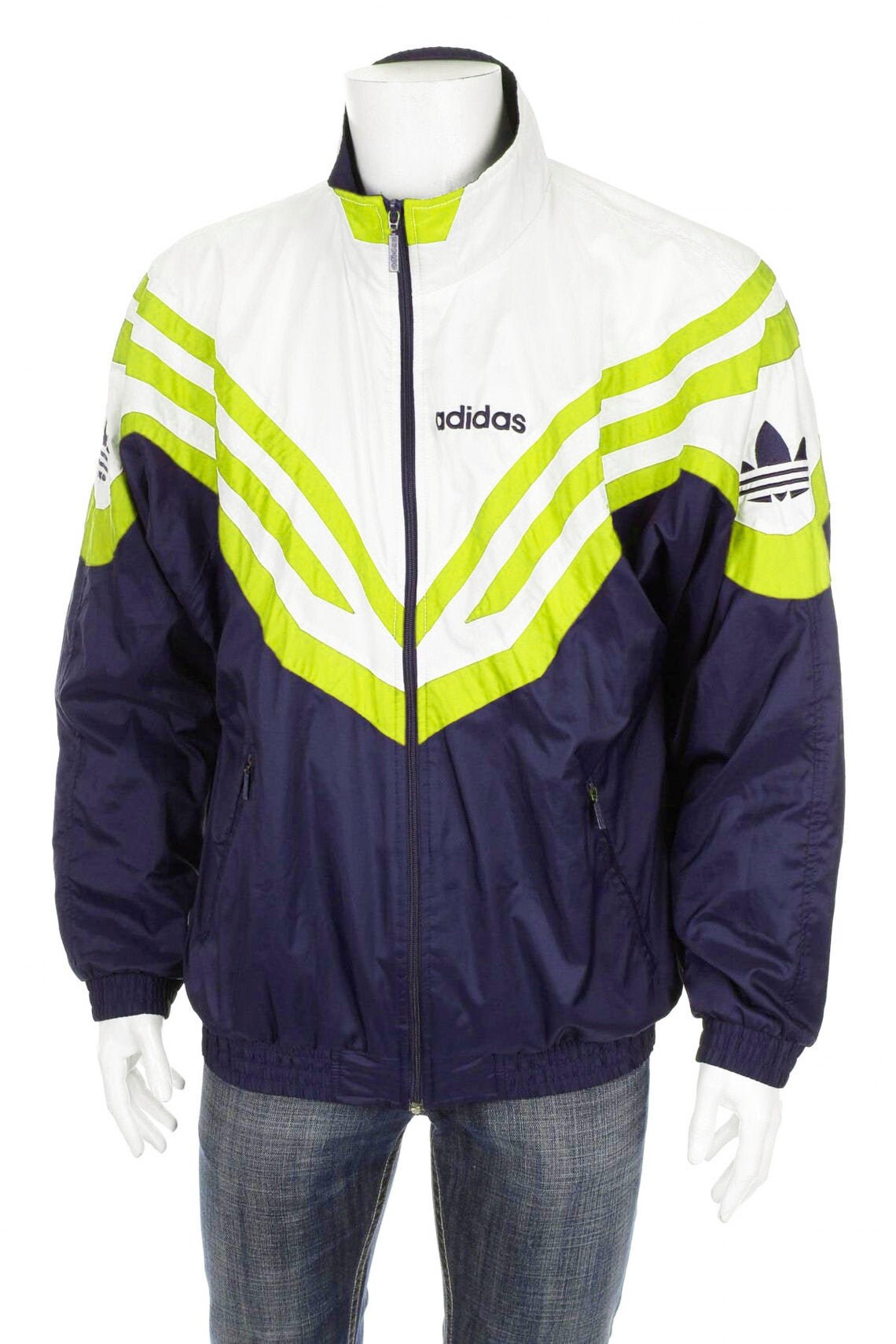 Vintage Adidas Trefoil Windbreaker jacket Navy white Green | Etsy