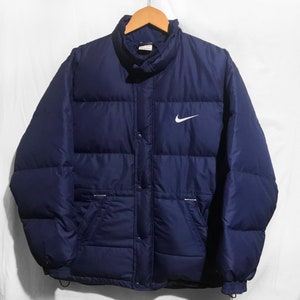 Vintage Nike Swoosh Down Puffer Jacket Navy Blue Medium 90 