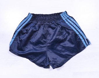 Rare Vintage 80S Adidas Sprinter Shorts. D5 (S/M)  Soft Shiny Nylon Navy Blue/Light Blue  Made In Yugoslavia.