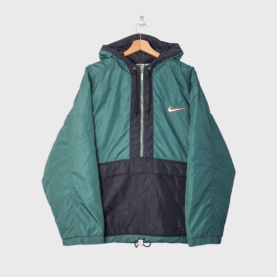 Vintage 90s Nike Swoosh Insulated 1/2 Zip Pullover Jacket Green