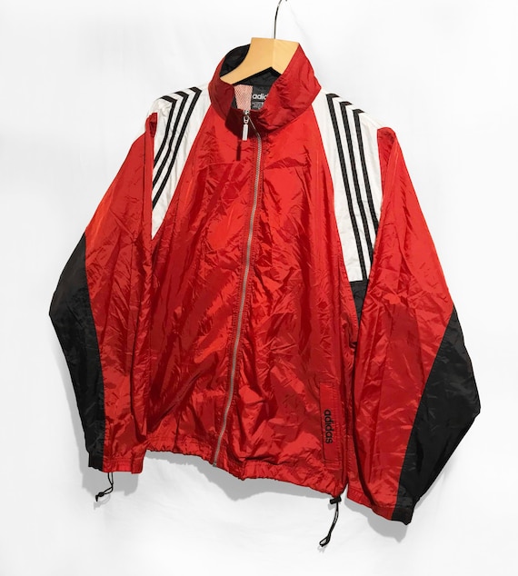 Adidas Trefoil Cut and Saw Windbreaker 90s jacket Big Logo Spell Out RedWhiteBlack Size XL Adidas Trefoil Cut and Saw Windbreaker 90s jacket Big Logo Spell Out RedWhiteBlack Size XL