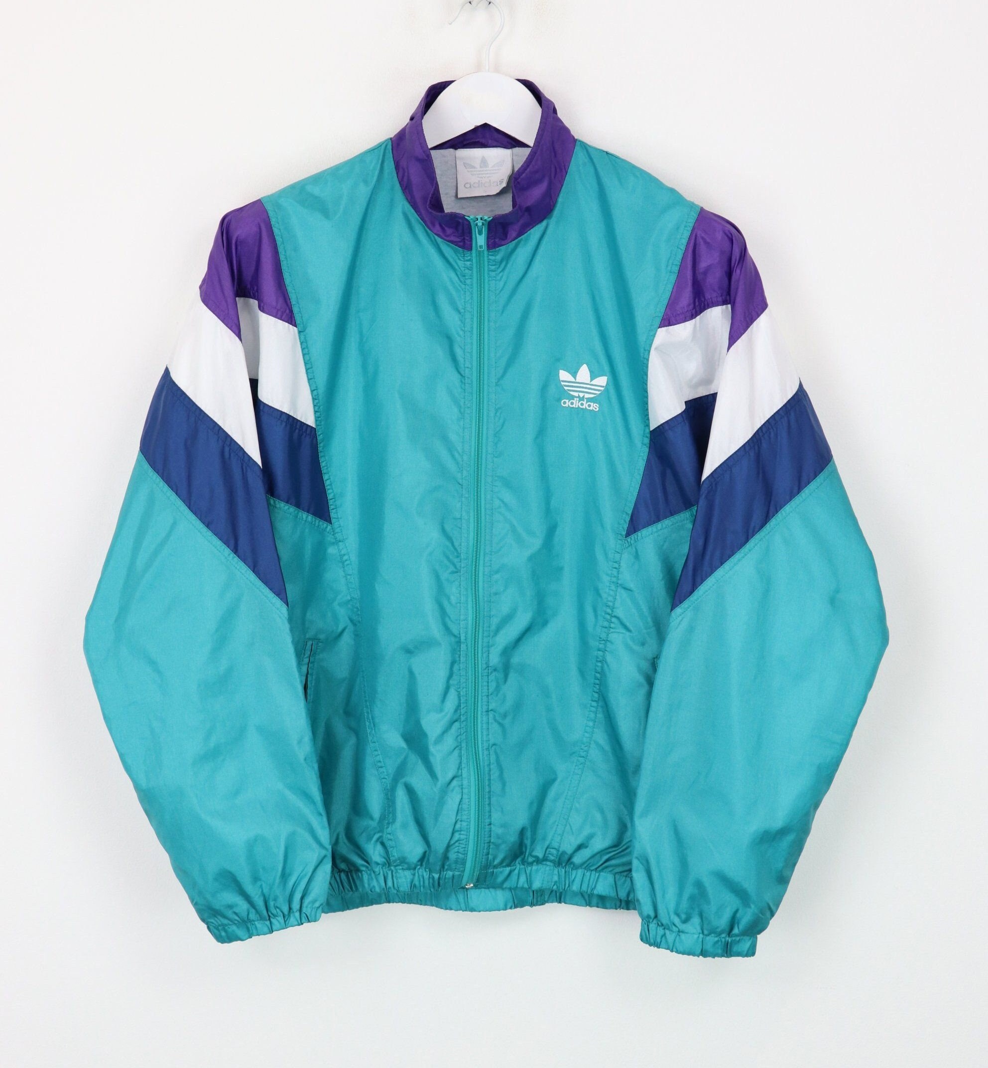 Vintage Adidas Windbreaker Jacket Multicolor Teal purple white