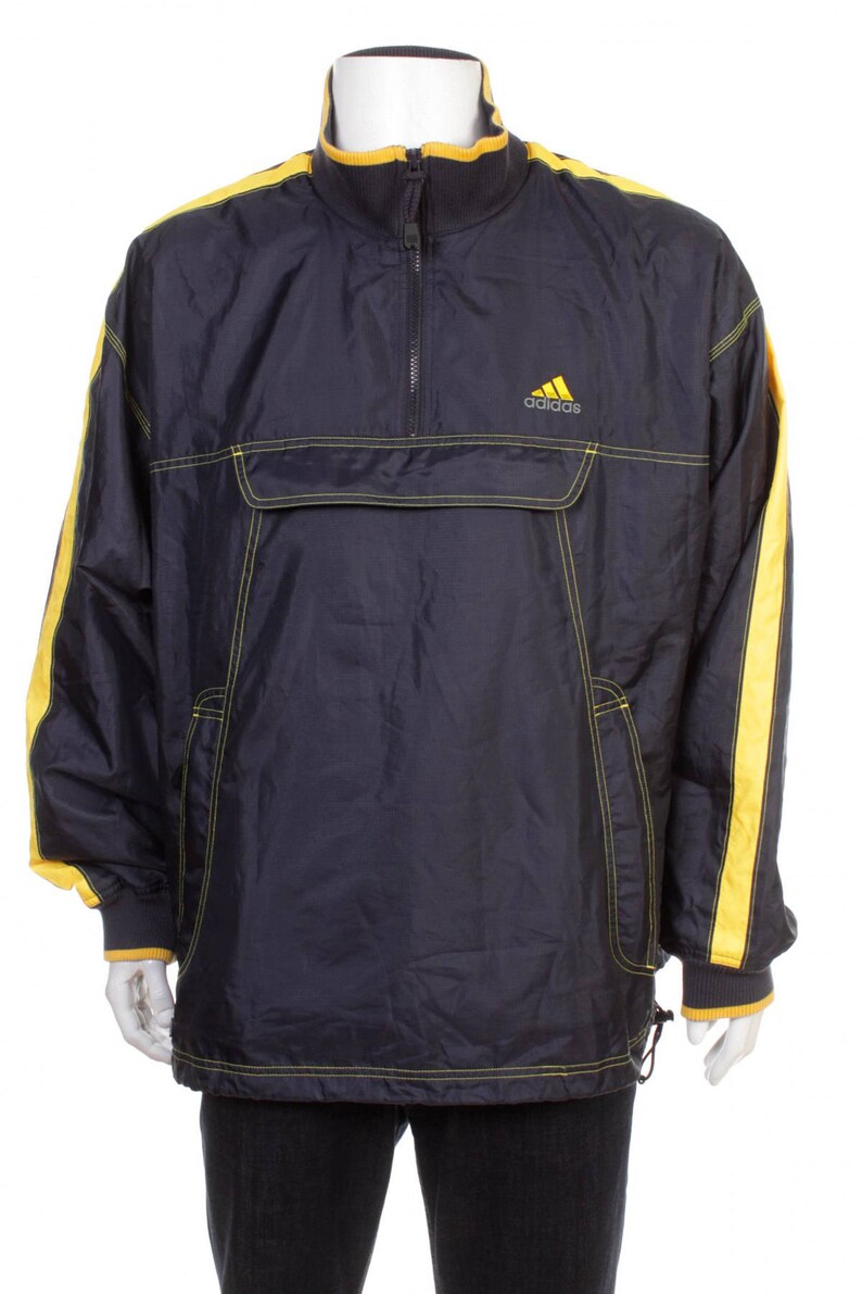 Adidas Windbreaker Pullover Jacket Big Logo Navy Blue/yellow - Etsy
