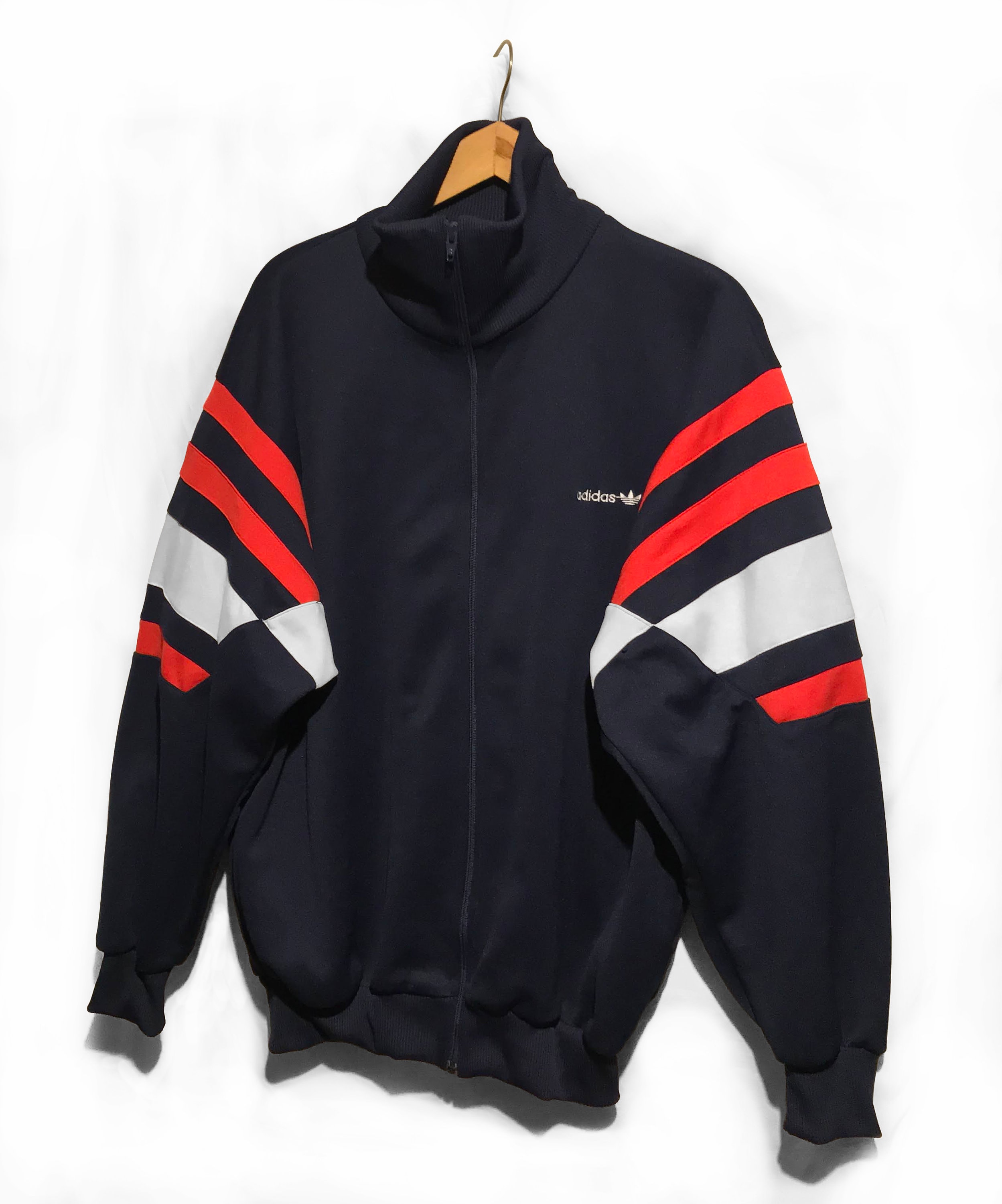 $ vintage adidas ジップアップトラックジャケット レッドネイビー Adidas Originals Vintage Mens Track Jacket Navy Blue White