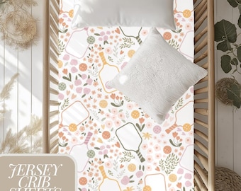 Floral Crib Sheet for Nursery Baby Girl Nursery Decor Baby Room Pickleball Theme Nursery Bedding Deep Pocket Crib Fitted Baby Sheet Baby