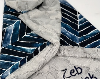 Personalized Rustic blue soft minky baby blanket gift for baby boy handmade custom name baby blanket for baby shower gift idea for boy