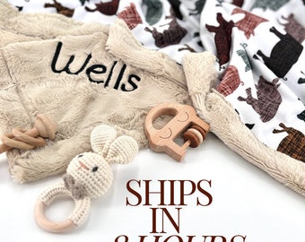 Personalized Chestnut pattern Pig Baby Boy Minky Blanket for western Nursery Custom Crib blanket with name handmade baby boy gift new mom