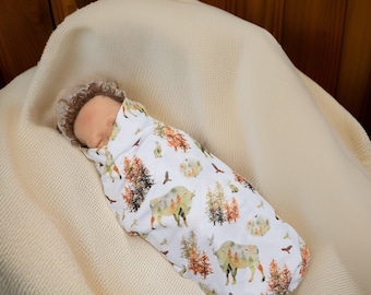 Western Buffalo Knit Swaddle Blanket - Woodland-Themed Baby Shower Gift - Soft and Cozy Baby Boy Blanket - Handmade with Love- photo prop