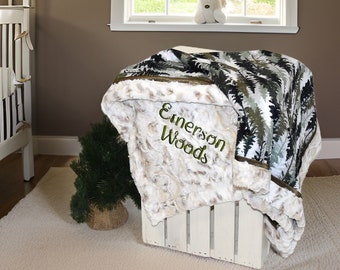 Personalized Woodland Minky baby boy Blanket,  Deer Baby gift, Woodland nursery, camo blanket, fawn baby blanket, mossy oak baby boy gift