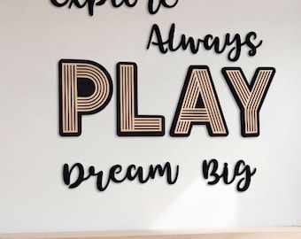 Playroom Wall Art Wooden Nursery Baby Gift Toddler Room Children Play Word Sign Kids Space Farmhouse Infant Natural Wood Rustic Child