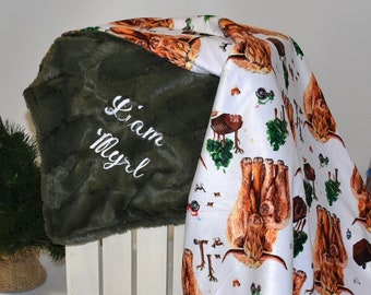 Personalized Highland Cow minky blanket  Highland Bull baby boy shower gift  Personalized baby gift customized gifts Country Baby gift