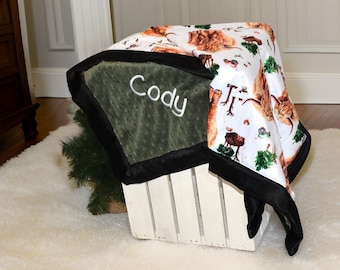 Personalized Highland cow baby boy minky blanket for a country boy Baby Gift Farmer custom baby blanket shower gift for a farm nursery