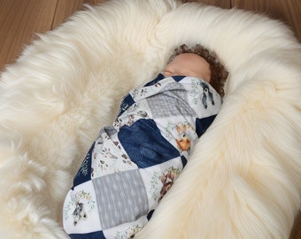 Knit Swaddle Blanket-baby animal baby boy swaddle blanket-Woodland baby shower gift, forest animal baby gift