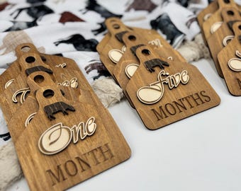 Western Baby Milestone Monthly Marker Rustic Wood Tag Country Infant Photo Prop Newborn Picture Accessory Natural Photography Memory
