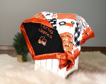 Tractor minky Blanket personalizedOrange Tractor boy baby blanket farm animals blanket Farm life blanket farm baby shower handmade gift