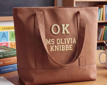 Personalized Teacher Tote Canvas Laptop Carrier Bag Embroidered Name Custom Gift Educator Appreciation School Organizer Work Supply Heavy