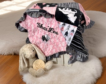 Personalized Pink Horse baby Blanket-Cowgirl blanket- Western baby blanket- baby girl blankets western-baby girl horse-western baby gift