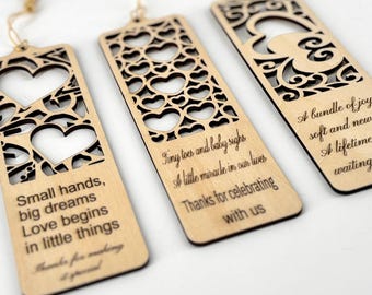 Party Favor Wooden bookmark Baby Shower custom thank you gift for girl boy welcome baby bulk party gift for gender reveal party baby gift