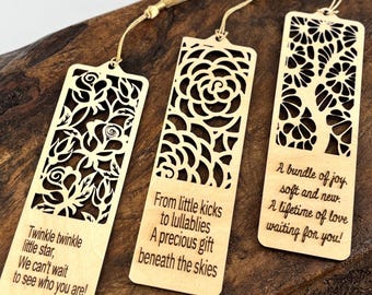 Wooden bookmark with tassel Baby Shower custom favor thank you gift for girl boy welcome baby gift bulk party gift for party baby gift idea