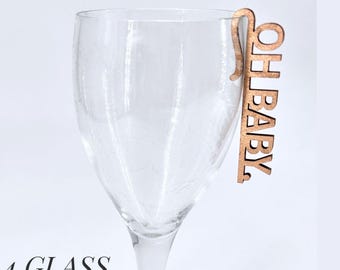 Baby Shower Charm Wine Glass Marker Wooden Party Favor Gold Drink Tag Celebration Hostess Gift Expectant Mother Pregnancy Announcement