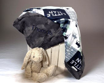 Moose Personalized Baby Boy BlanketLumberjack blanket baby boy gift baby name blanket with moose buffalo plaid baby blanket hunting