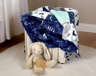 Personalized Ice Hockey minky blanket Baby boy shower gift Newborn baby gift Blue baby boy blanket Hockey blanket blanket with name