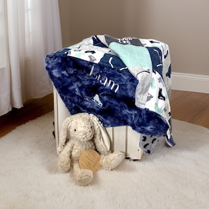 Personalized Ice Hockey minky blanket Baby boy shower gift Newborn baby gift Blue baby boy blanket Hockey blanket blanket with name