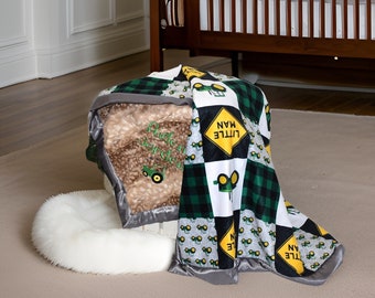 Personalized Green Tractor BlanketMinky blanket boy Farm baby blanket Personalized baby gift tractor baby blanket farm baby shower