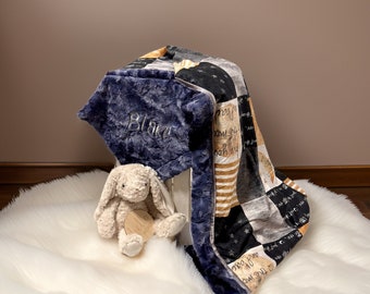 Personalized baby blanket boy- Navy Minky Baby blanket- luna stars and moon blanket, baby moon blanket, stars nursery, moon and back