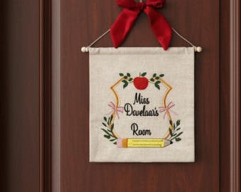 Personalized Teacher Gift Appreciation Embroidered Name Sign Classroom Door Hanging Custom Educator Present New Instructor Welcome Display