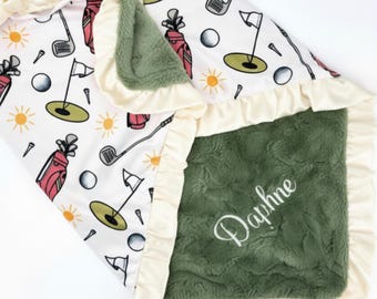 Pink Golf Blanket Nursery Stroller Cover Newborn Girl Gift Baby Shower Present Idea Theme Room Decor Infant Comfort Throw Minky Wrap Crib