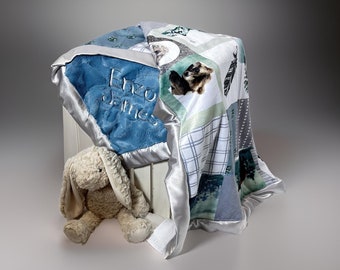 Minky woodland baby boy blanket with satin woodland animals blanket boy baby giftforest animals babywoodland adventures baby blanket