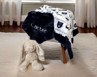 Personalized Blue Farm Life Boy Minky Baby BlanketFarmer Baby GiftSoft baby blanket with nameFarm life nurserytractor boy nursery