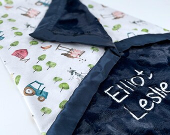 Personalized Farm baby boy minky blanket  custom Country baby blanket cow pig tractor  baby blanket farming baby gift newborn baby shower