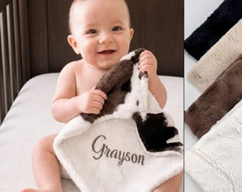 Baby Security Blanket Personalized Gift Embroidered Lovey for Newborn Shower Idea Custom Infant Sensory Soft Luxe Plush Farm Animal Cuddle