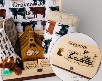 Engraved memory box with name Cowboy baby keepsake embroidered trunk baby gift idea for mom organizer box for baby shower gift for baby boy