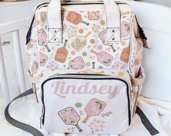 Whimsical Floral Diaper Backpack for Mom Pickleball Baby Bag Stylish Parenting Gear personalized Baby Backpack travel weekender bag monogram
