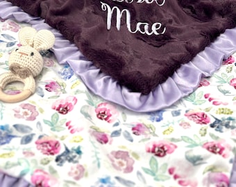 Floral Personalized Purple Baby blanket lilac Baby Girl Gift Pink boho nursery soft baby blanket Pink custom baby gifts purple blanket