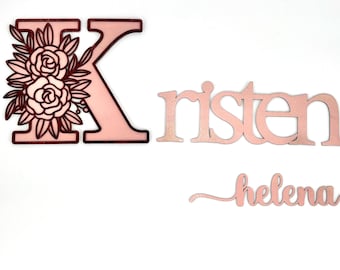 Personalized Nursery Art Baby Girl Gift Custom Name Sign Floral Design Infant Room Wall Hanging Newborn Decoration Initial Letter Display