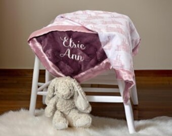 Personalized Cow girl baby blanket, Baby Girl Minky blanket, Cow print baby gift, pink baby blanket with name, farm baby girl gift, cows