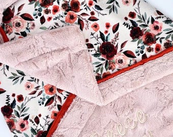 Baby Girl Blanket Floral Design Pink Comfort Infant Gift Security Blanket Satin Trim Newborn Present Nursery Set Lap Comfort Toddler Gift